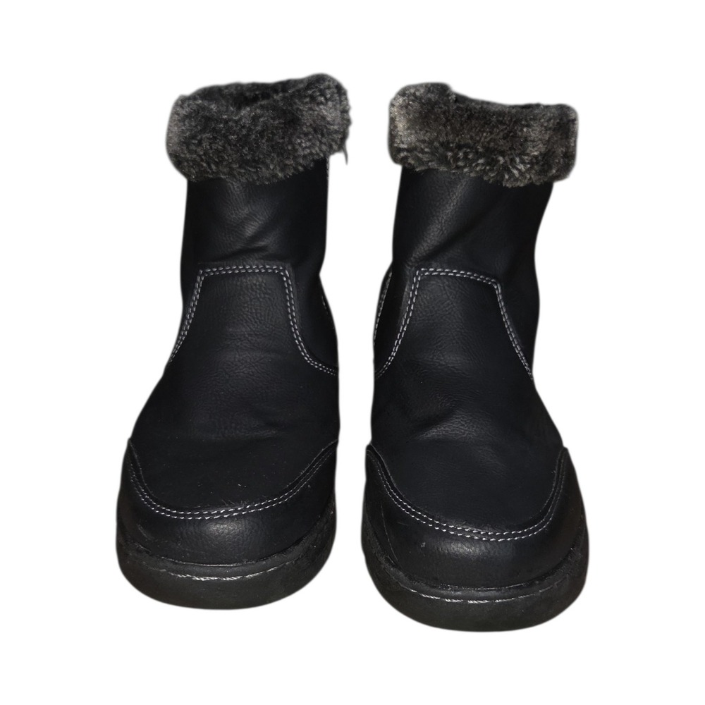 Khombu Boots Women 9 Black Addison Faux Fur Trim Winter Ankle Zip 1624858